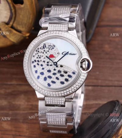 Swiss Cartier Ballon Bleu Leopard Dial Ladies Watch 18K White Gold case